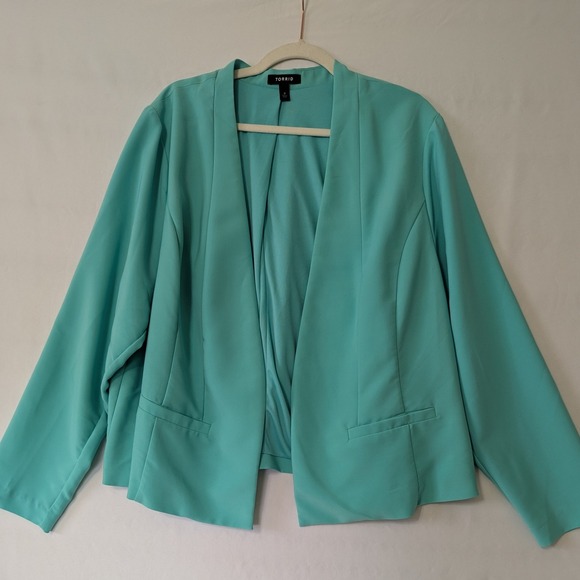 Torrid Blazer Open Front Career Jacket Plus‎ Size 3X Mint Green Lined Office - Picture 1 of 8
